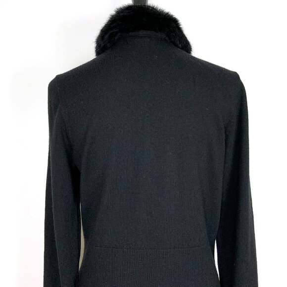 J. Mclaughlin Wool Button Up Rabbit Fur Collar Cardigan Sweater Black Size L - Picture 8 of 16